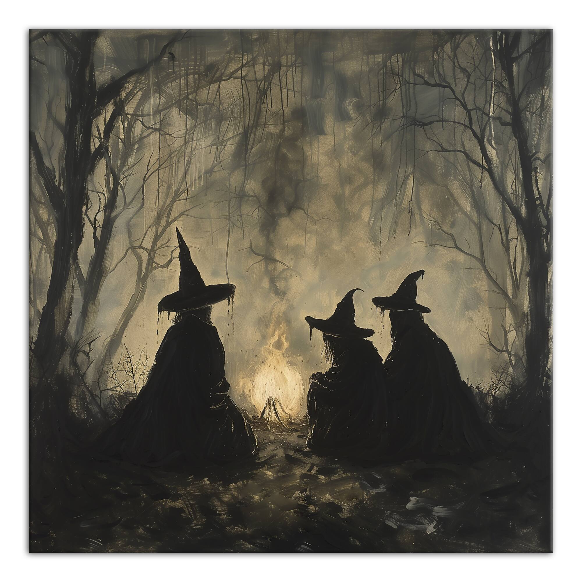 Spooky Witches Circle 16" x 16" Canvas Wall Art